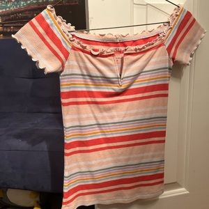 Aeropostale Striped Off The Shoulder Tee